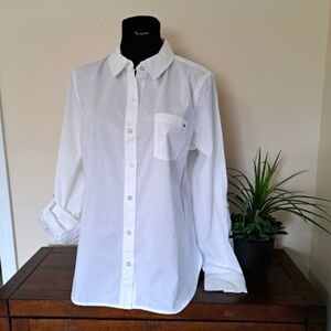 NWT Tommy Hilfiger White Cotton Blouse Long Sleeved  Medium Stretch Shirt